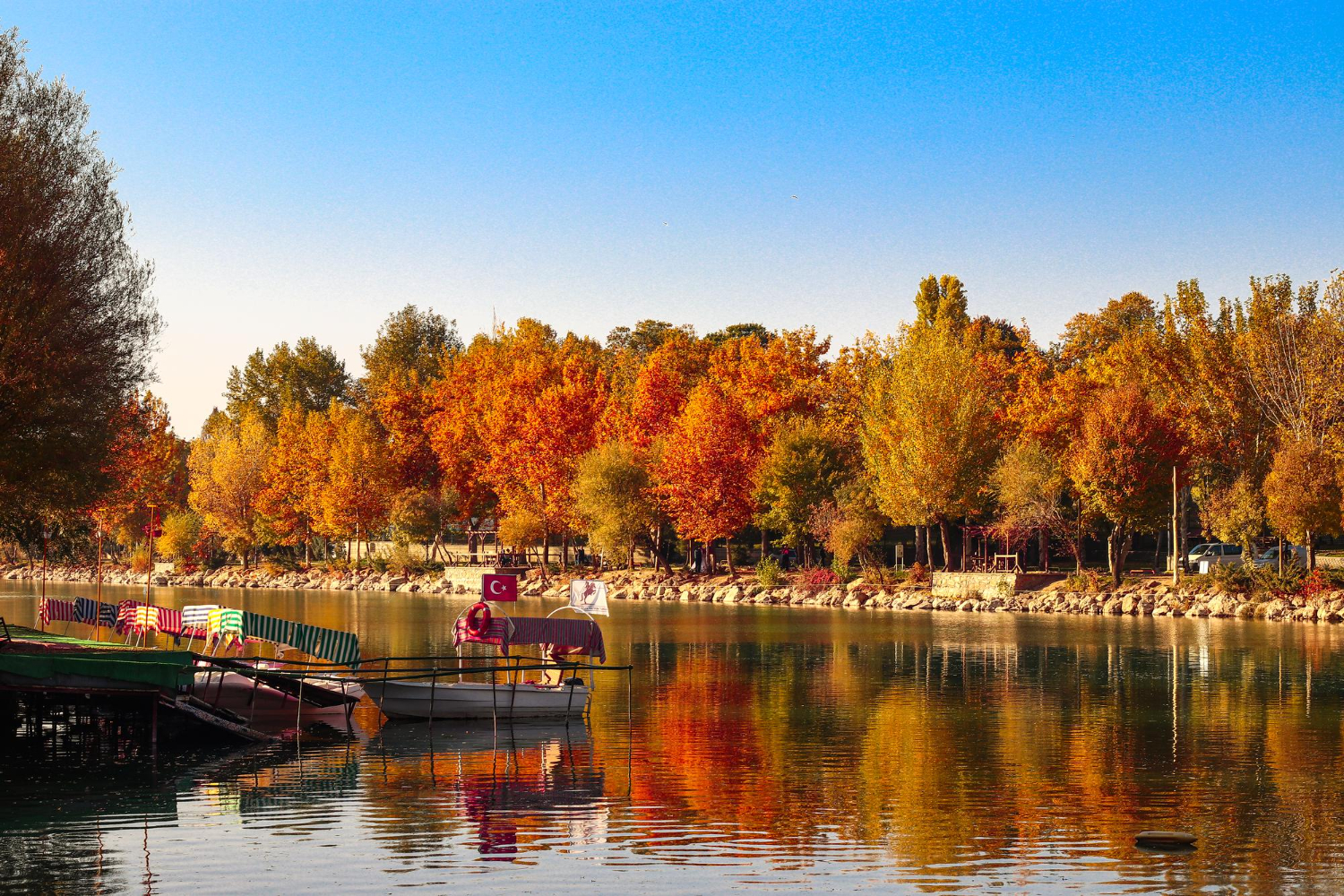 Scenic view of lake against clear sky during autumn.jpg